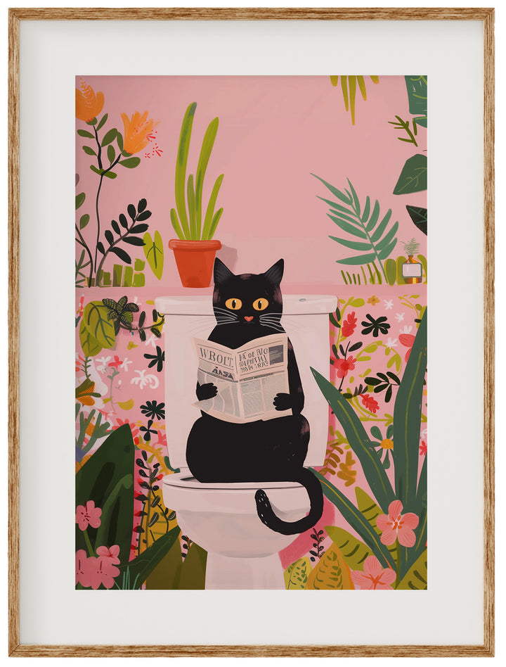 Bathroom wall art - Black Cat on the toilet