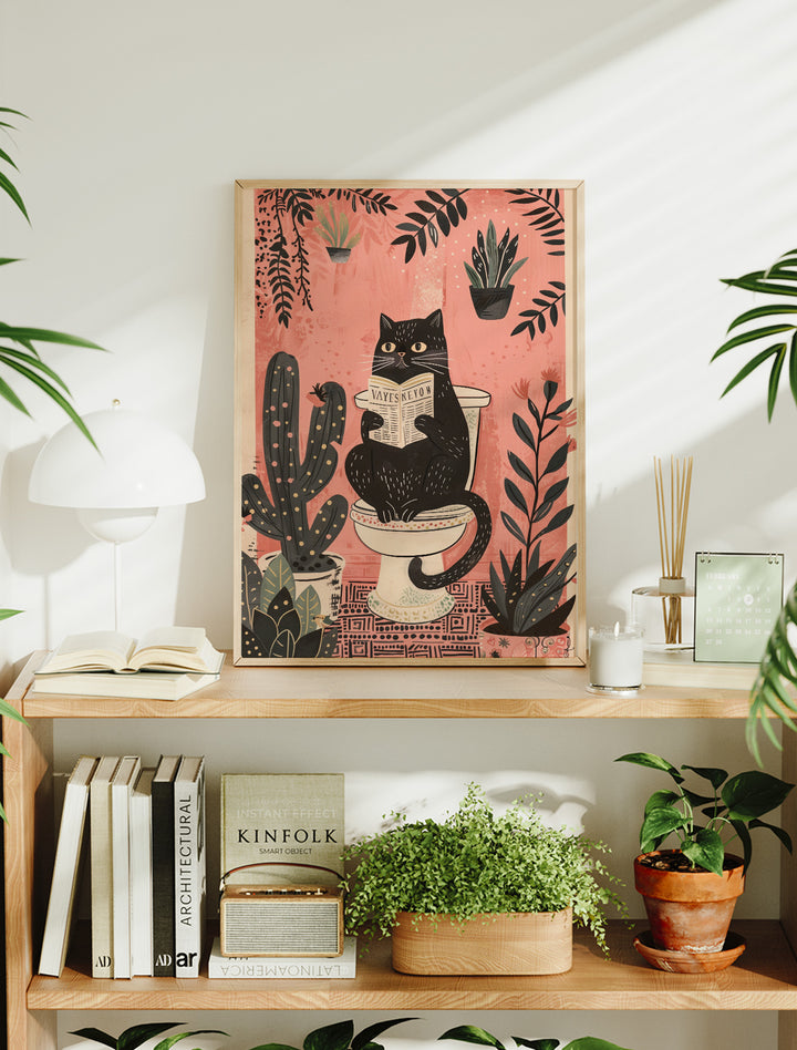 Bathroom Wall Art - Boho Black Cat